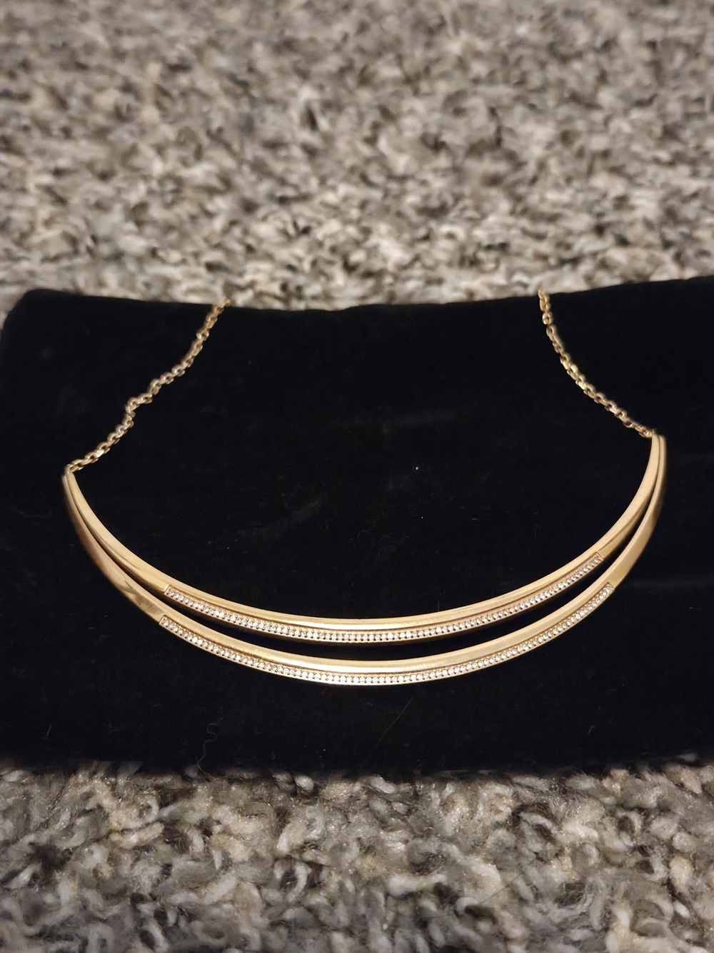 Michael Kors Womens Necklace Gold Double-Row Curved with Crystal Accent